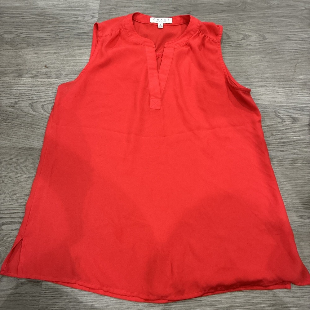 Red Chaus Sleeveless V Neck Blouse Top | Women's Size S